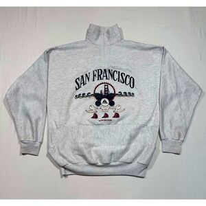 Vintage San Francisco Golden Gate Bridge Quarter Zip Sweatshirt Gray USA Large